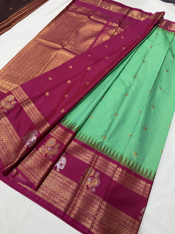 Plain Gap Border Semi-Silk Gadwal Saree (DHN-633) — Sea Green