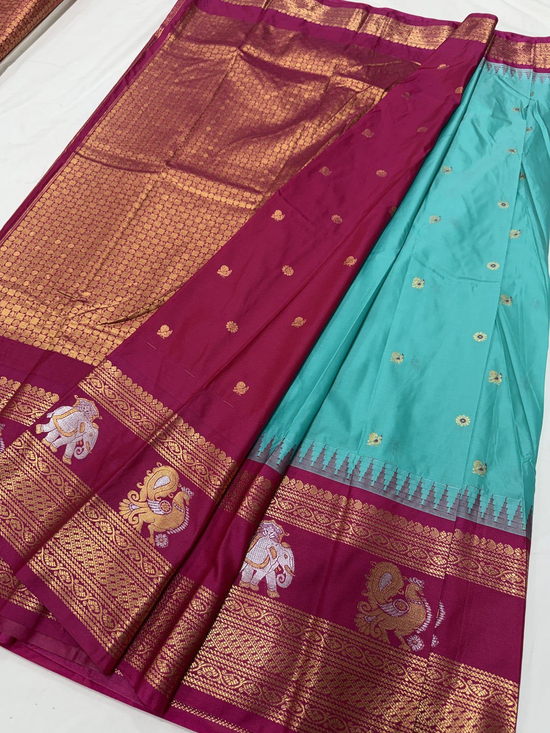 Plain Gap Border Semi-Silk Gadwal Saree (DHN-633)