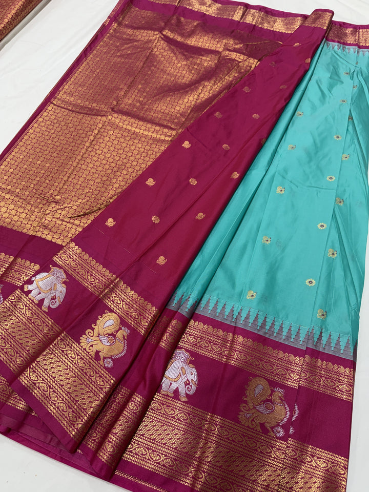 Plain Gap Border Semi-Silk Gadwal Saree (DHN-633)