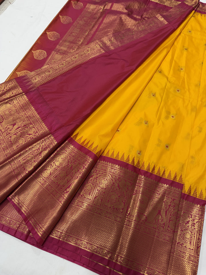 Peacock Maroon Border Plain Semi-Silk Gadwal Saree (DHN-626)