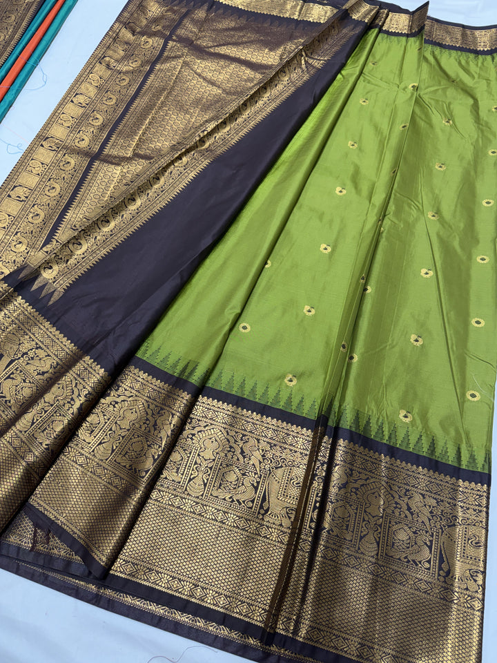 Peacock Navy Black Temple Border Plain Semi-Silk Gadwal Saree (DHN-627)