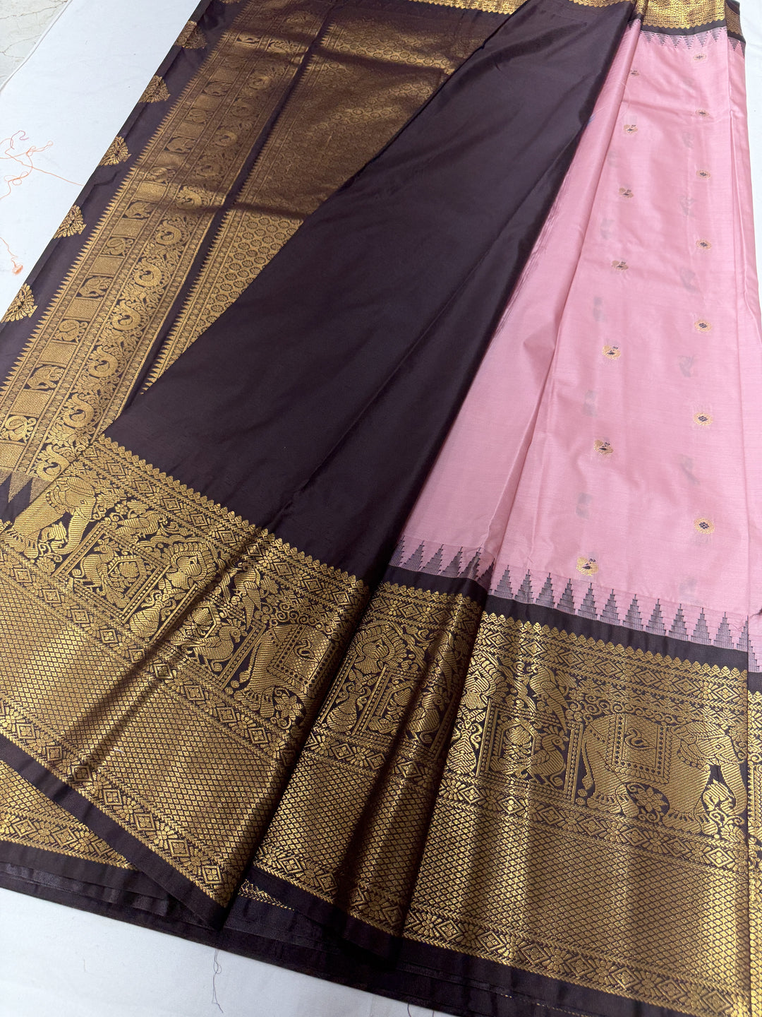 Peacock Navy Black Temple Border Plain Semi-Silk Gadwal Saree (DHN-627)