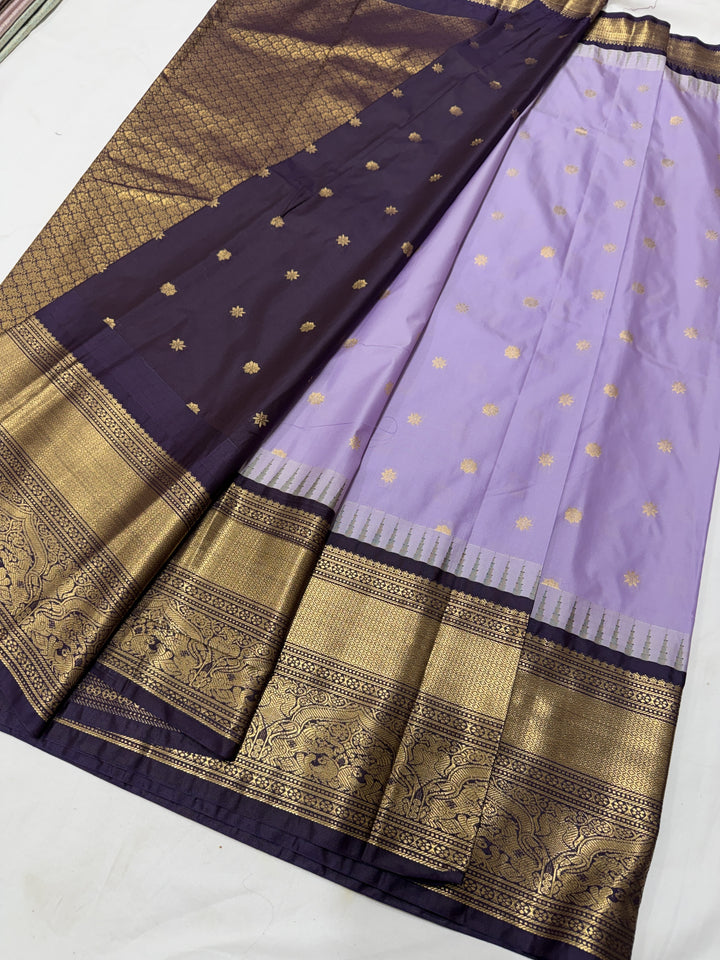 Peacock Purple Geometric Border Plain Semi-Silk Gadwal Saree (DHN-631)