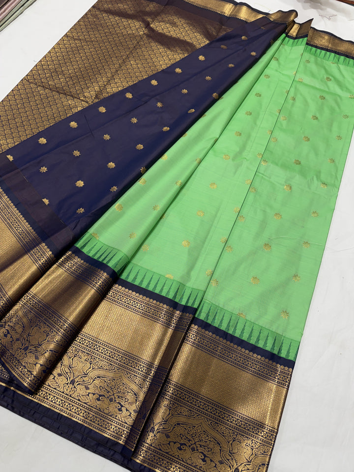 Peacock Purple Geometric Border Plain Semi-Silk Gadwal Saree (DHN-631)