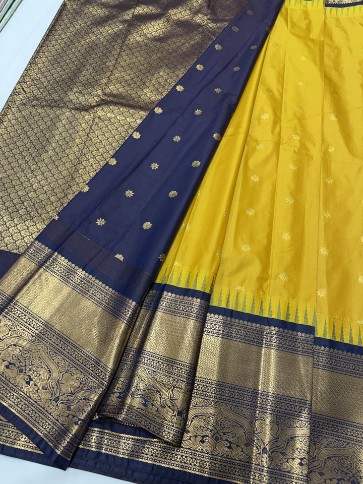 Peacock Purple Geometric Border Plain Semi-Silk Gadwal Saree (DHN-631)
