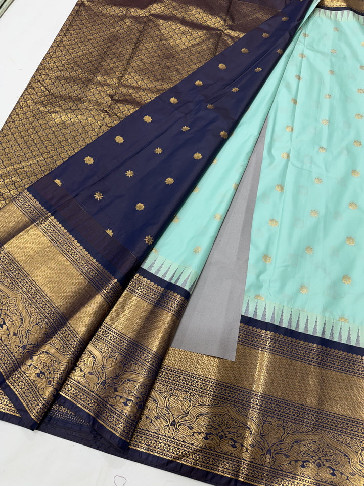 Peacock Purple Geometric Border Plain Semi-Silk Gadwal Saree (DHN-631)
