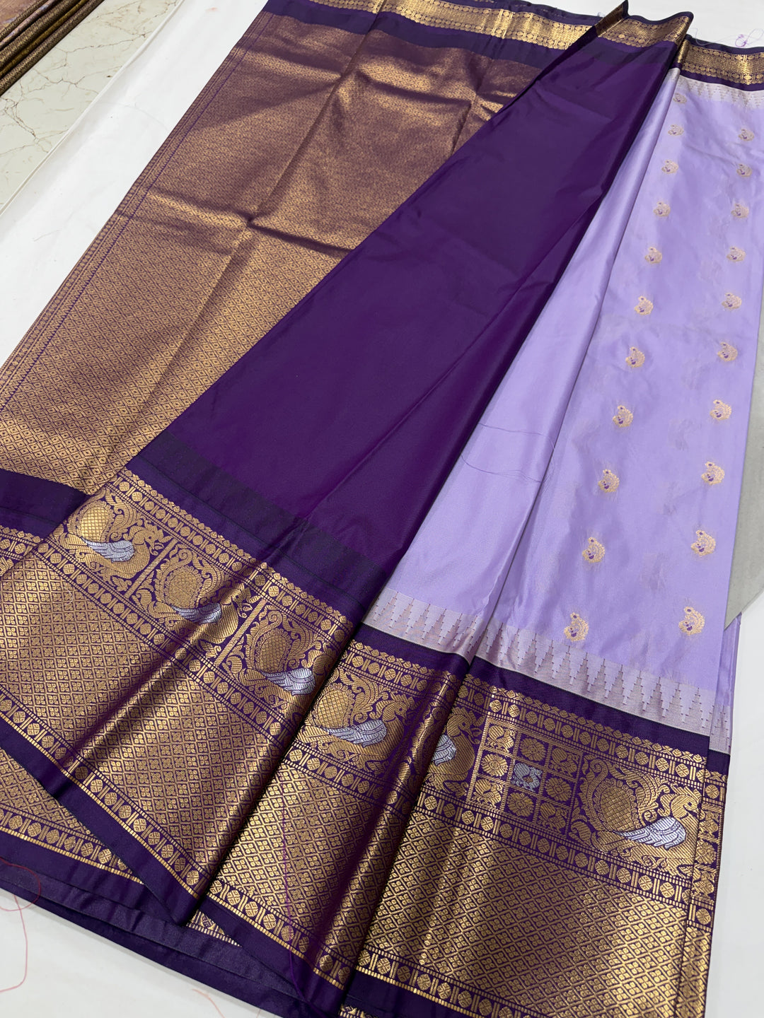 Peacock Purple Border Plain Semi-Silk Gadwal Saree (DHN-630)