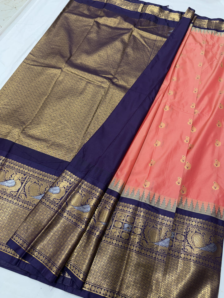 Peacock Purple Border Plain Semi-Silk Gadwal Saree (DHN-630)