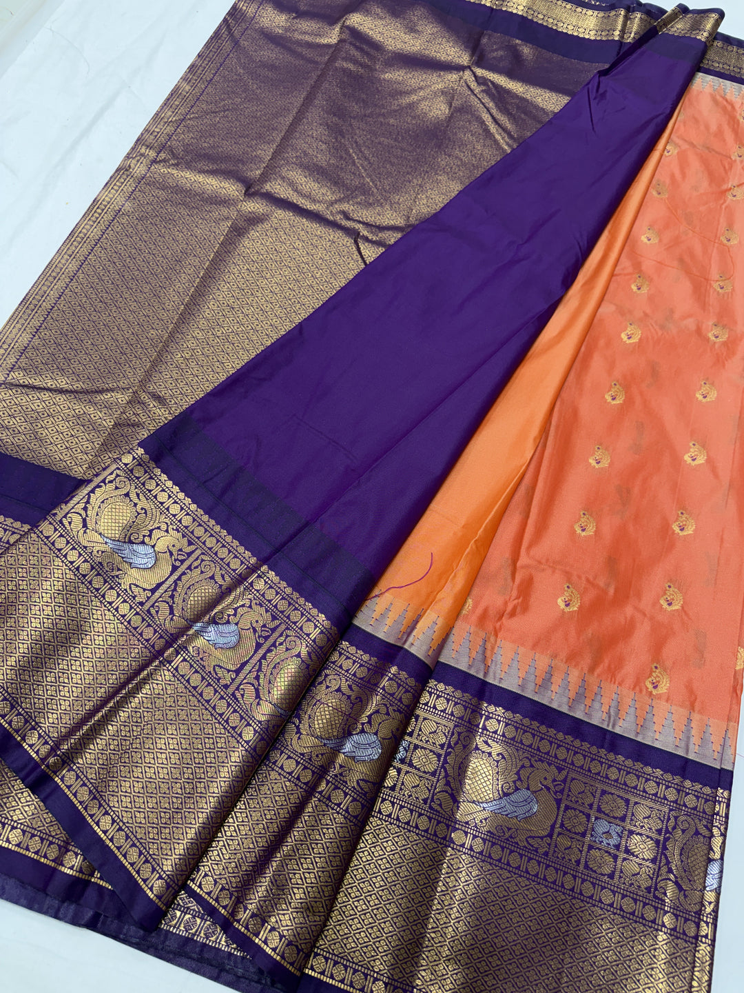 Peacock Purple Border Plain Semi-Silk Gadwal Saree (DHN-630)