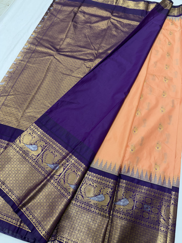 Peacock Purple Border Plain Semi-Silk Gadwal Saree (DHN-630)