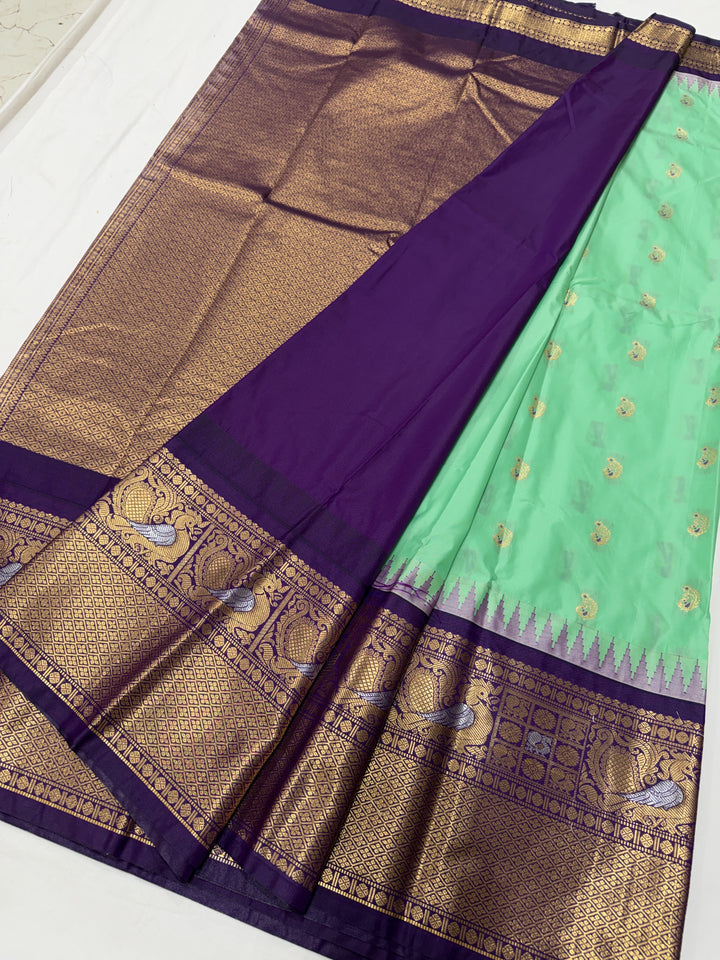 Peacock Purple Border Plain Semi-Silk Gadwal Saree (DHN-630)