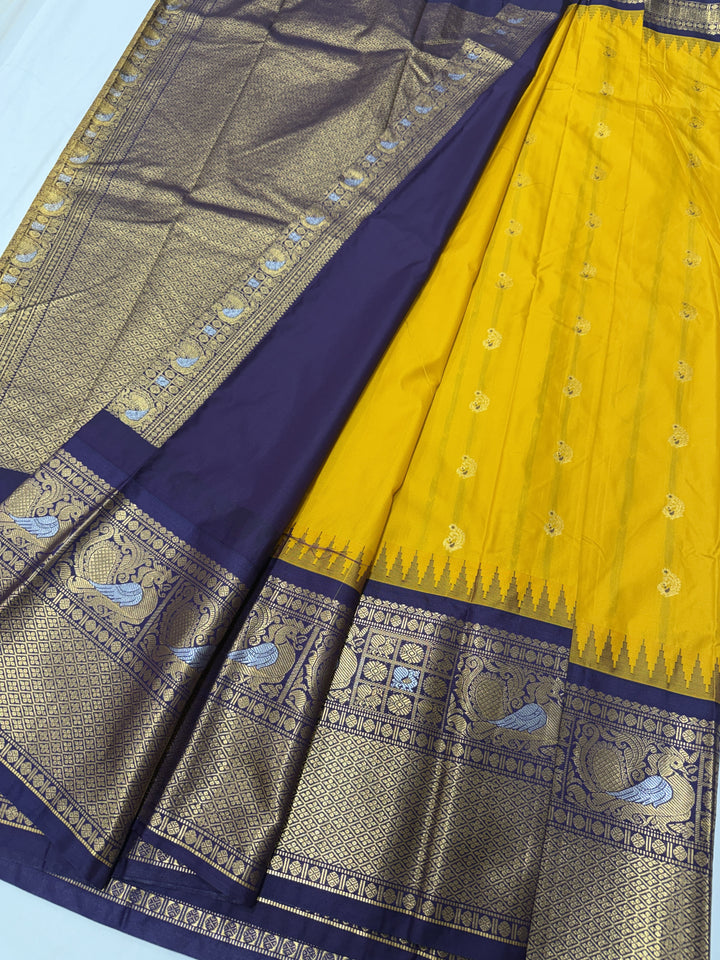 Peacock Purple Border Plain Semi-Silk Gadwal Saree (DHN-630)