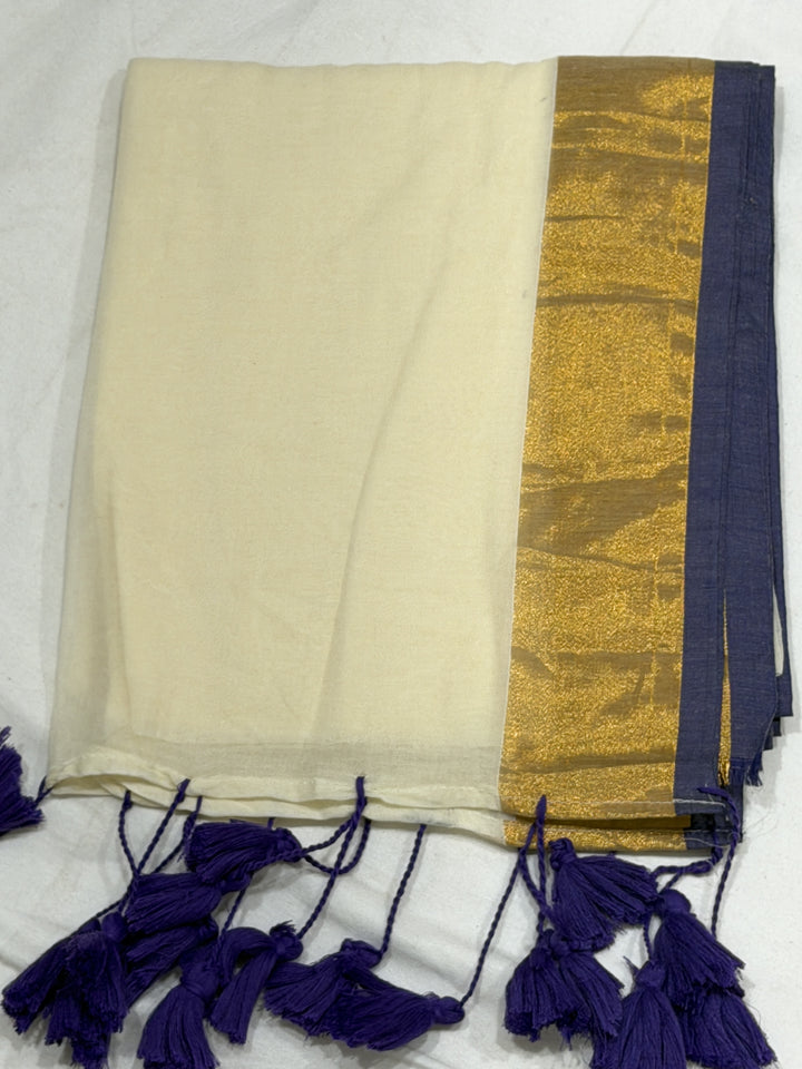 120 Count Mul Cotton Saree (DHN-506) — Beige