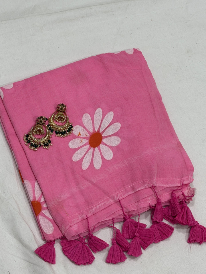 Sunflower 120 Count Mul Cotton Saree (DHN-504) — Pink