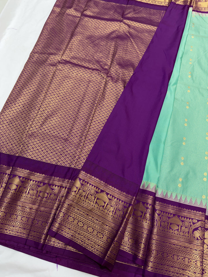 Stripes Big Border Premium Semi Gadwal Saree (DHN-636) — Sea Green