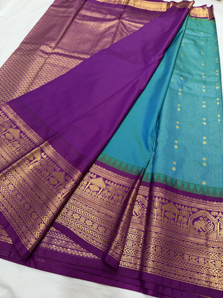 Stripes Big Border Premium Semi Gadwal Saree (DHN-636)