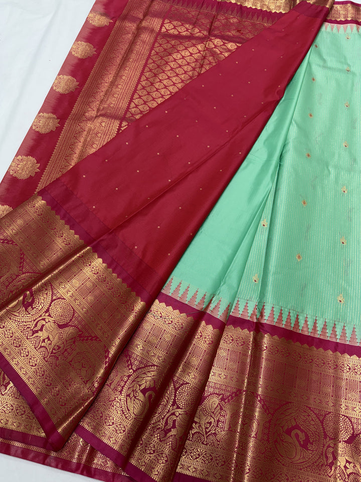 Stripes Big Border Premium Semi Gadwal Saree (DHN-637)