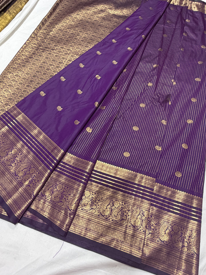 Stripes Big Border Premium Semi Gadwal Saree (DHN-641) — Purple