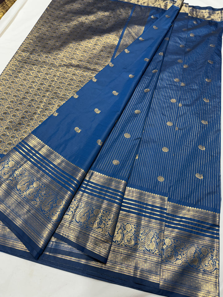 Stripes Big Border Premium Semi Gadwal Saree (DHN-641)