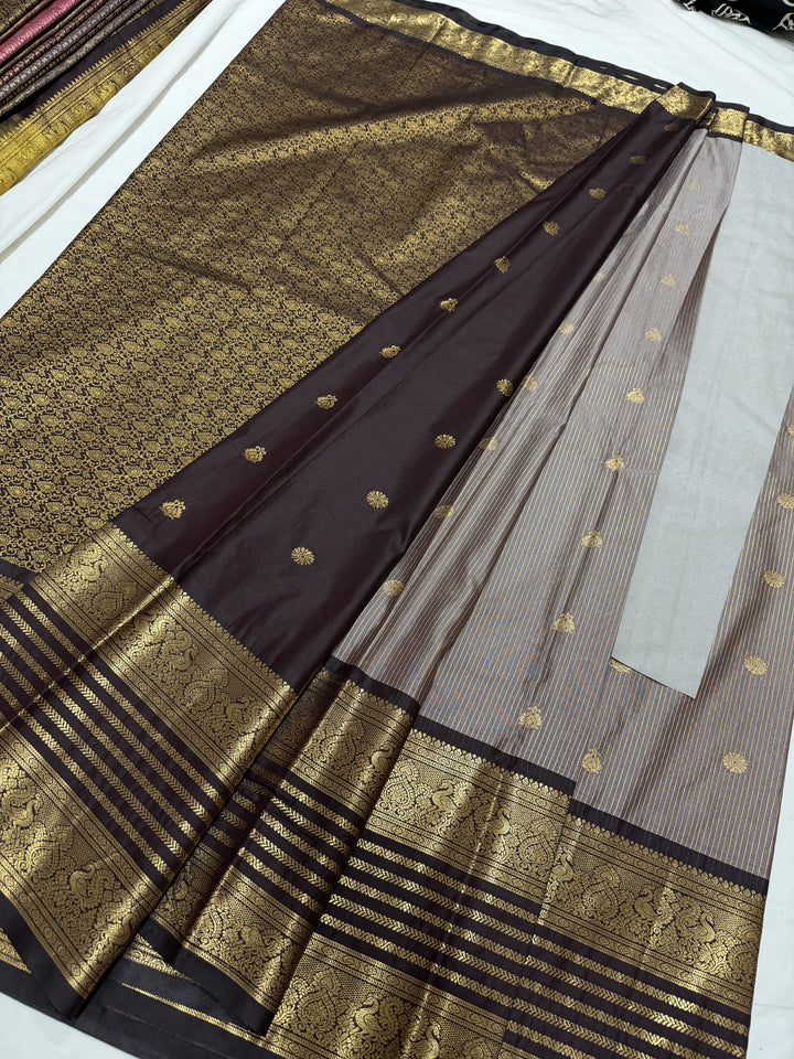 Stripes Big Border Premium Semi Gadwal Saree (DHN-642)