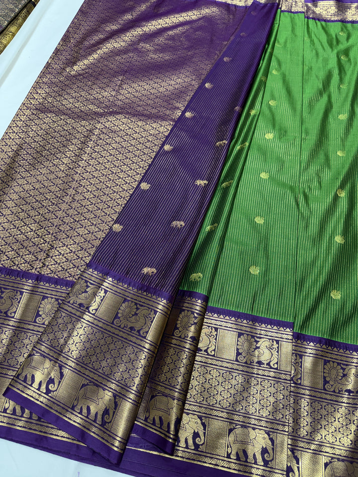 Stripes Big Border Premium Semi Gadwal Saree (DHN-643)