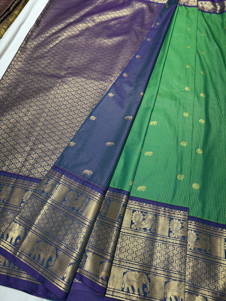 Stripes Big Border Premium Semi Gadwal Saree (DHN-643)
