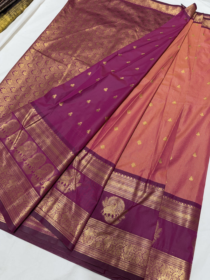 Stripes Big Gap Border Premium Semi Gadwal Saree (DHN-639)