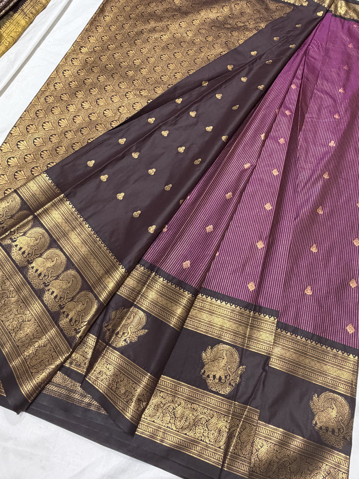 Stripes Big Gap Border Premium Semi Gadwal Saree (DHN-639)
