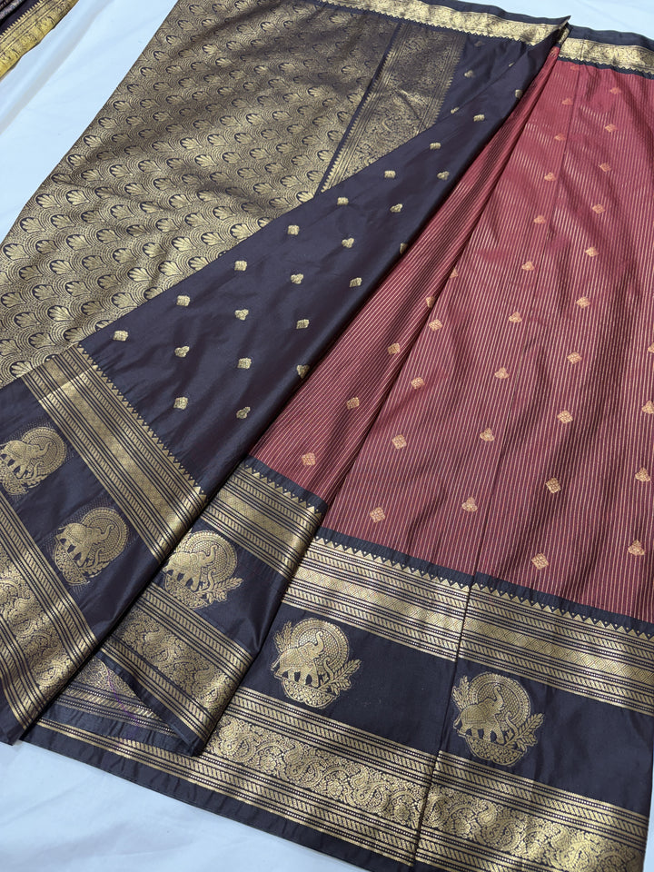 Stripes Big Gap Border Premium Semi Gadwal Saree (DHN-639)
