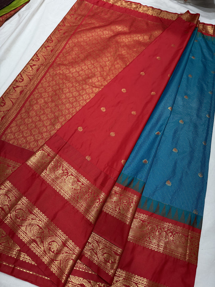 Stripes Big Gap Border Premium Semi Gadwal Saree (DHN-644) — Rama