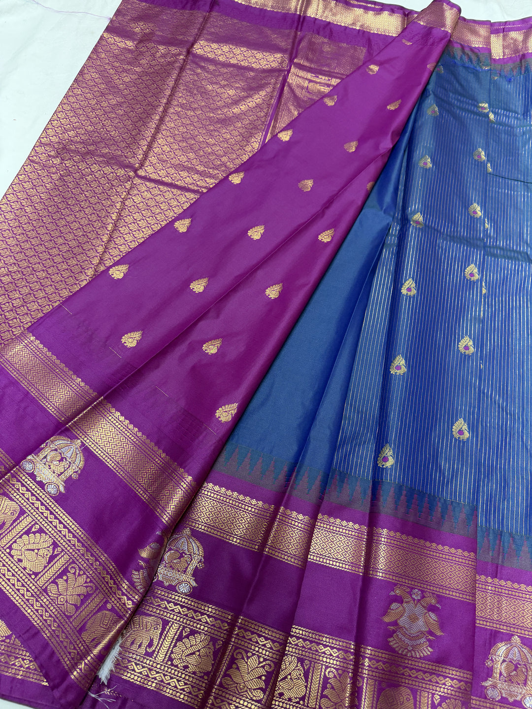 Stripes Big Gap Border Premium Semi Gadwal Saree (DHN-638)