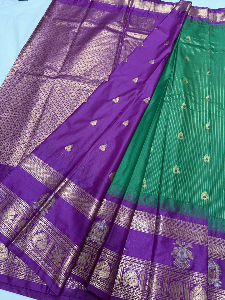 Stripes Big Gap Border Premium Semi Gadwal Saree (DHN-638)