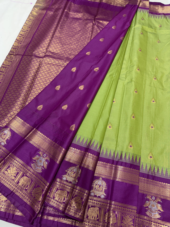 Stripes Big Gap Border Premium Semi Gadwal Saree (DHN-638)