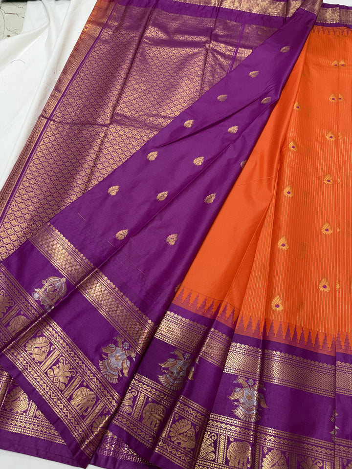 Stripes Big Gap Border Premium Semi Gadwal Saree (DHN-638)