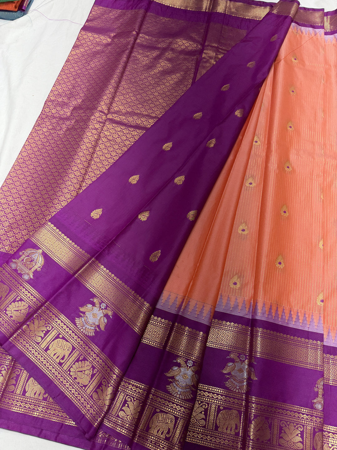 Stripes Big Gap Border Premium Semi Gadwal Saree (DHN-638)