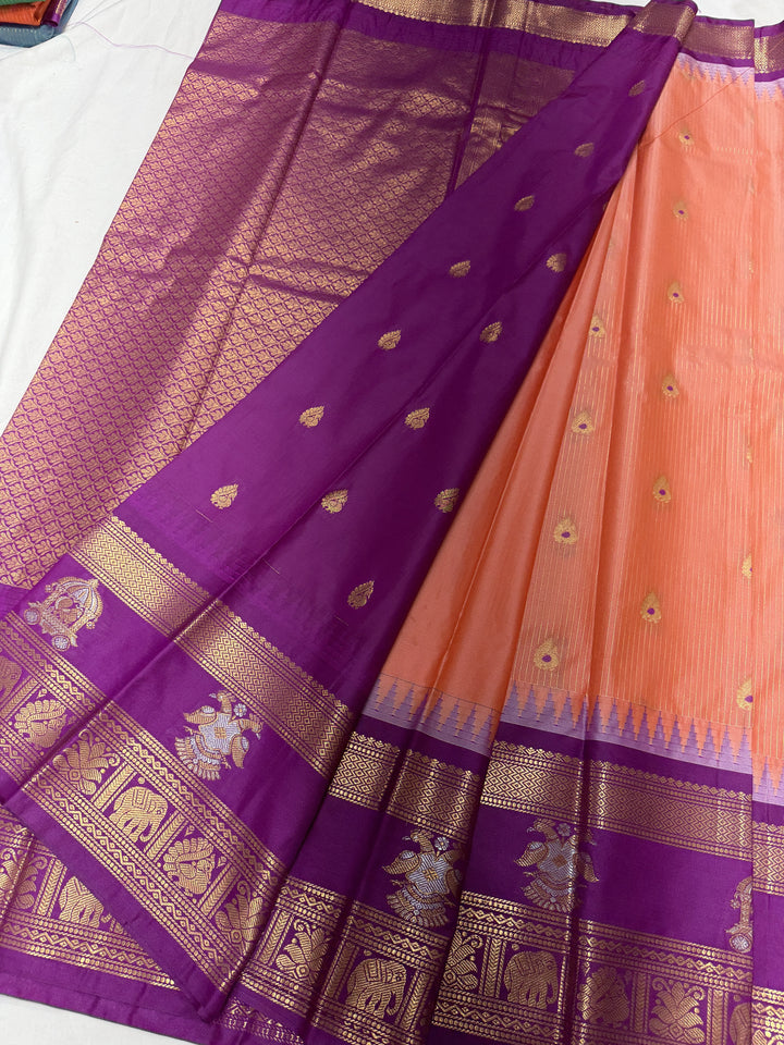 Stripes Big Gap Border Premium Semi Gadwal Saree (DHN-638)