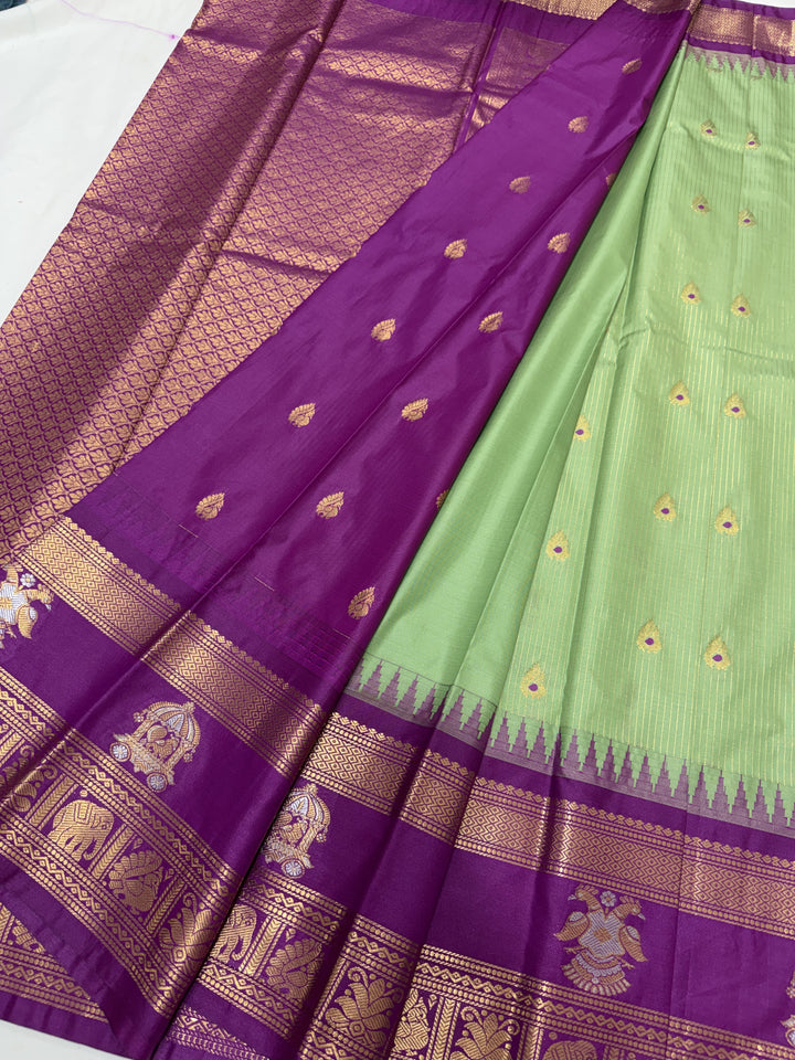 Stripes Big Gap Border Premium Semi Gadwal Saree (DHN-638)