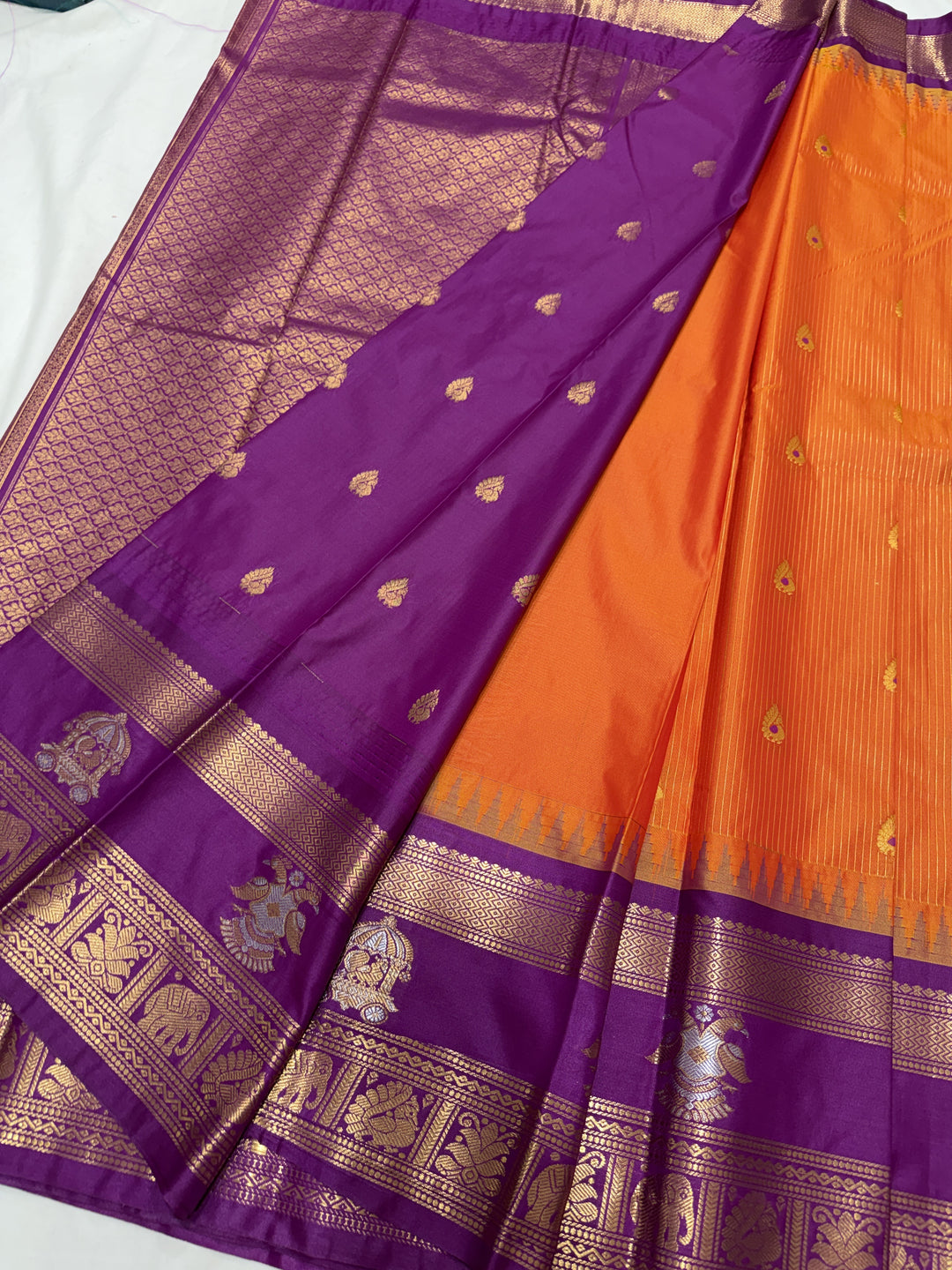 Stripes Big Gap Border Premium Semi Gadwal Saree (DHN-638)