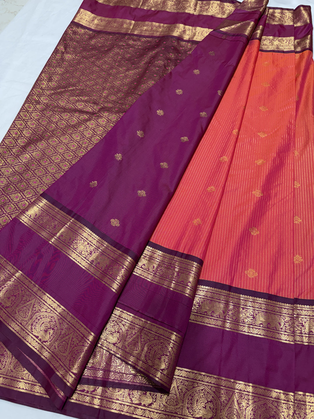 Stripes Big Gap Border Premium Semi Gadwal Saree (DHN-640)