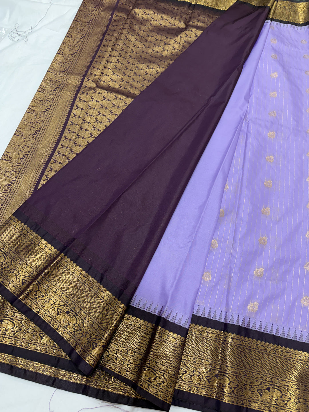 Stripes Small Border Premium Semi Gadwal Saree (DHN-648) — Lavender