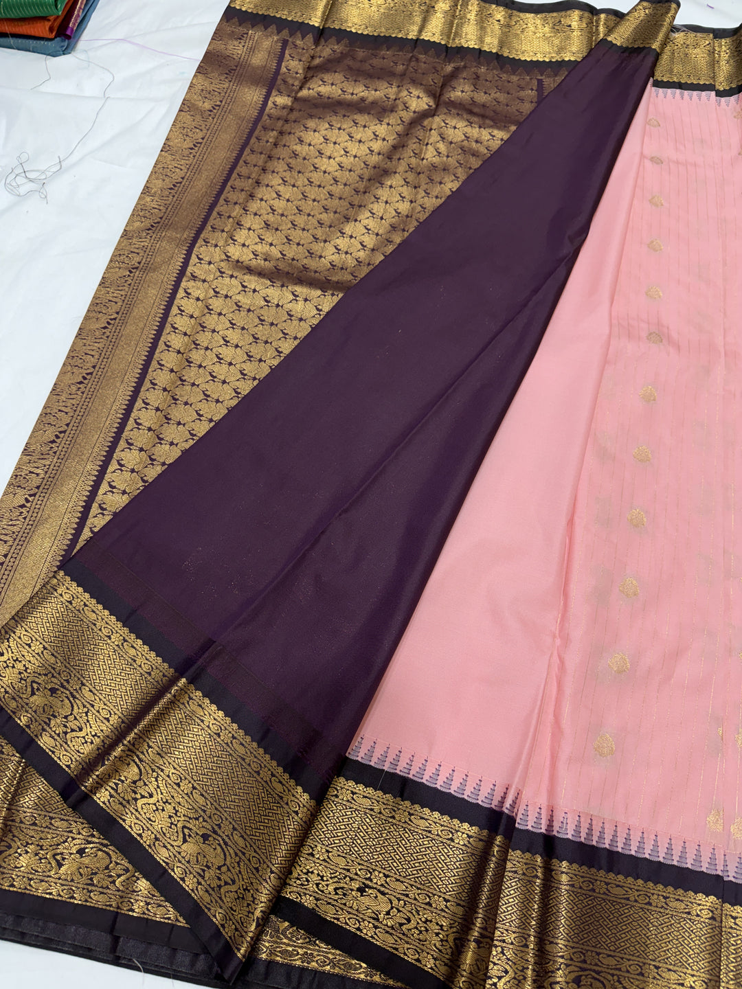 Stripes Small Border Premium Semi Gadwal Saree (DHN-648)
