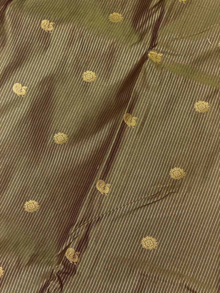 Olive Green Stripes Semi-Silk Gadwal Saree (DHN-232)