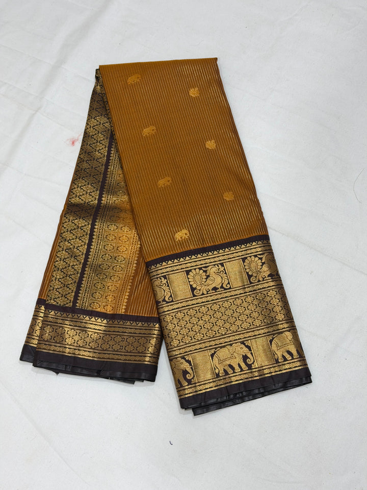 Mustard Stripes Semi-Silk Gadwal Saree (DHN-235)