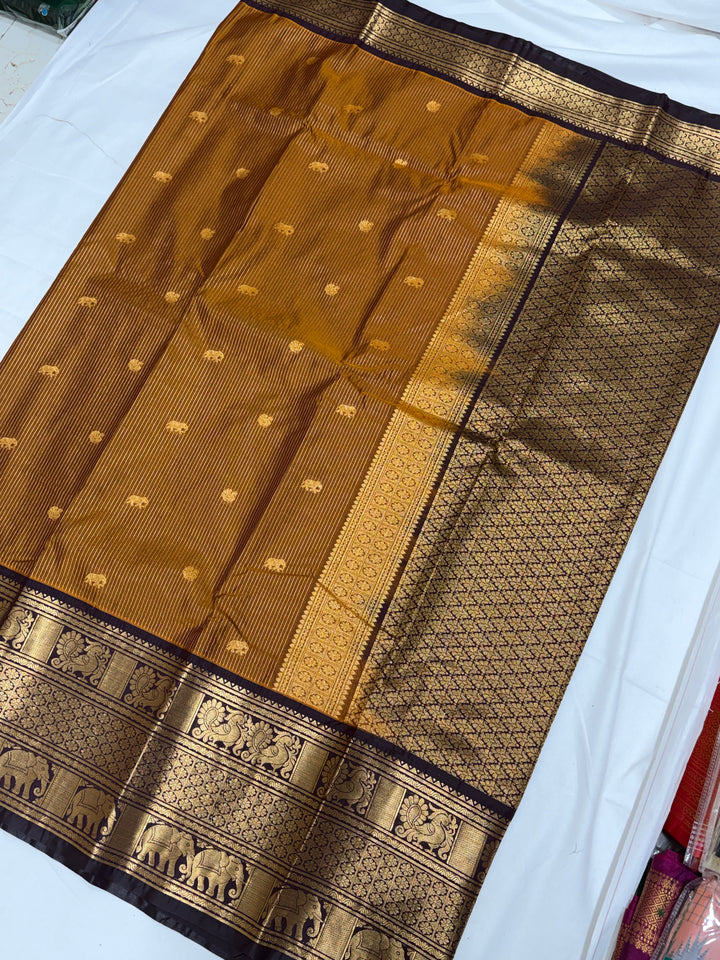 Mustard Stripes Semi-Silk Gadwal Saree (DHN-235)