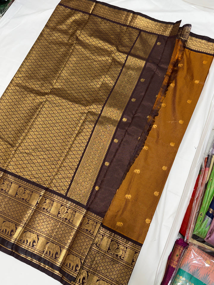 Mustard Stripes Semi-Silk Gadwal Saree (DHN-235)