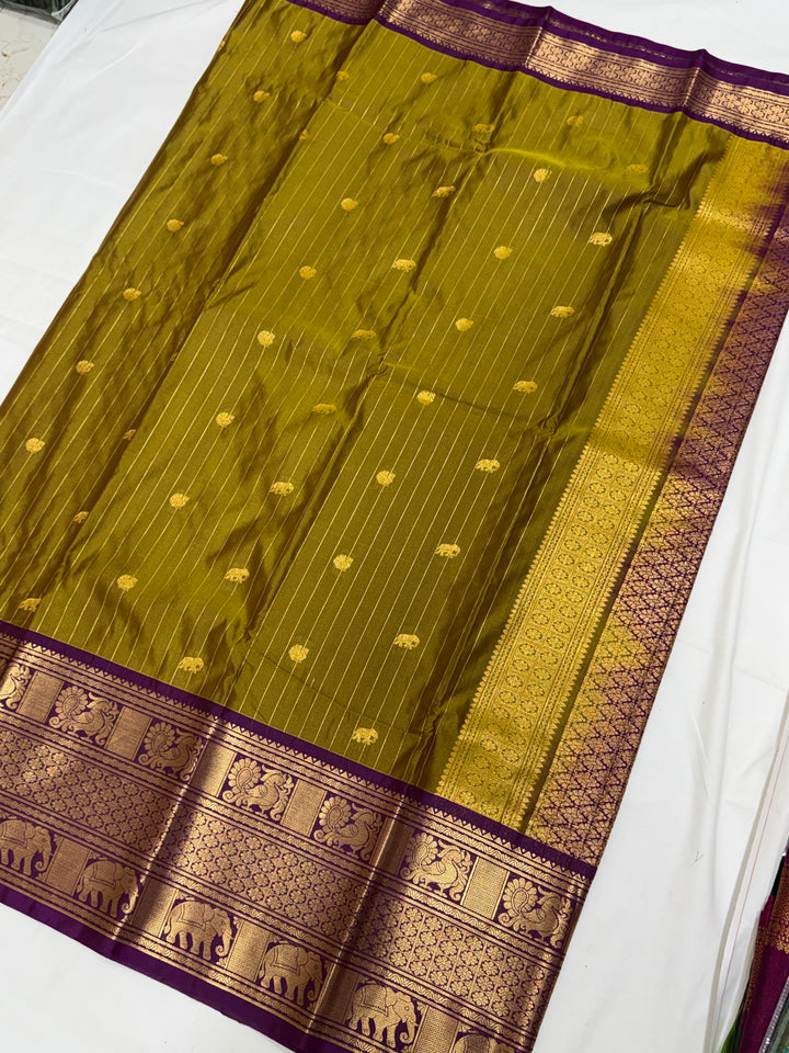 Olive Stripes Semi-Silk Gadwal Saree (DHN-236)