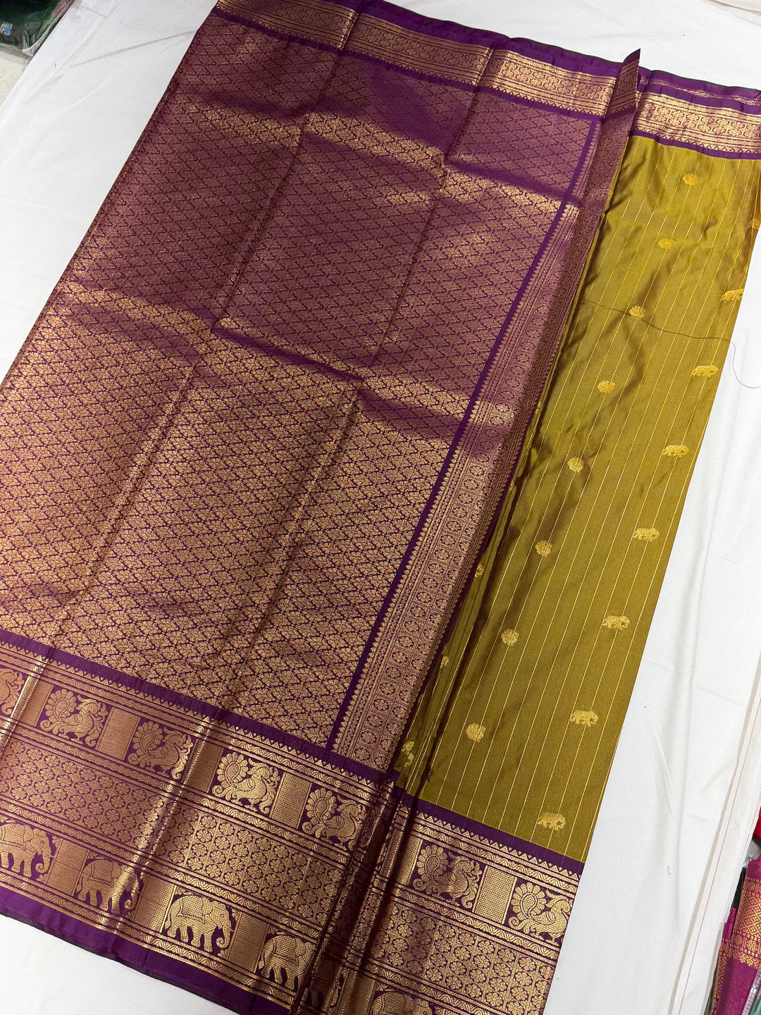 Olive Stripes Semi-Silk Gadwal Saree (DHN-236)