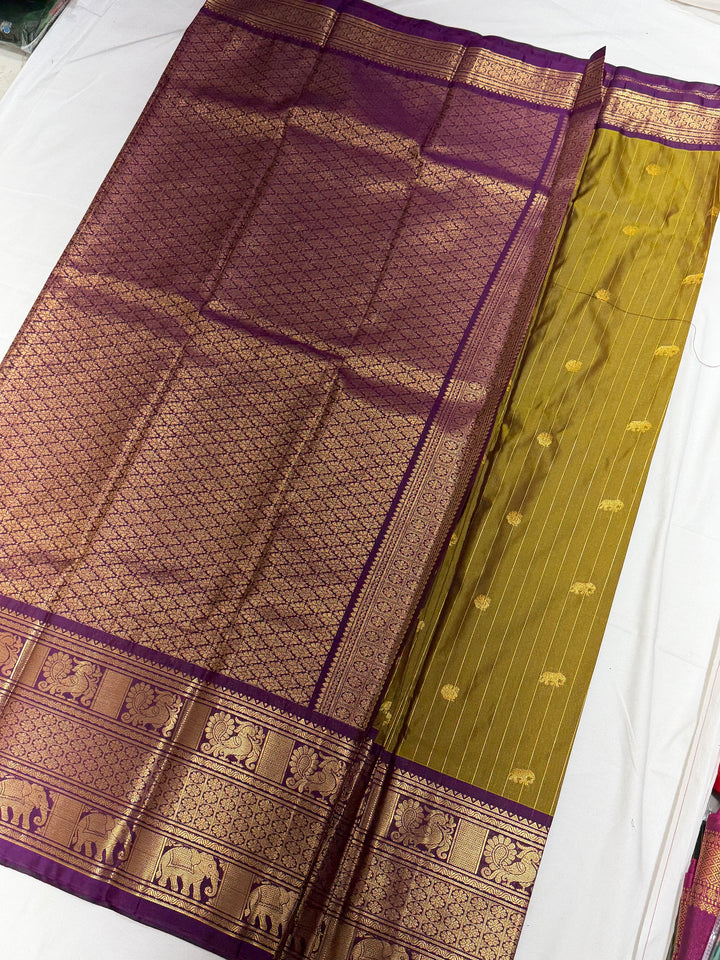 Olive Stripes Semi-Silk Gadwal Saree (DHN-236)