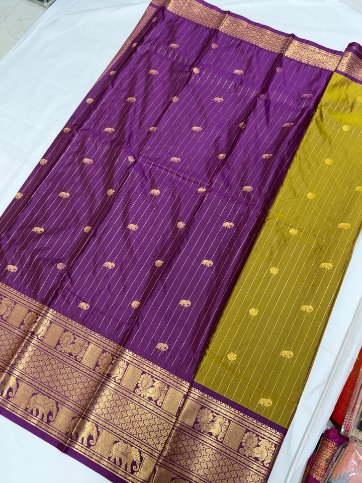 Olive Stripes Semi-Silk Gadwal Saree (DHN-236)