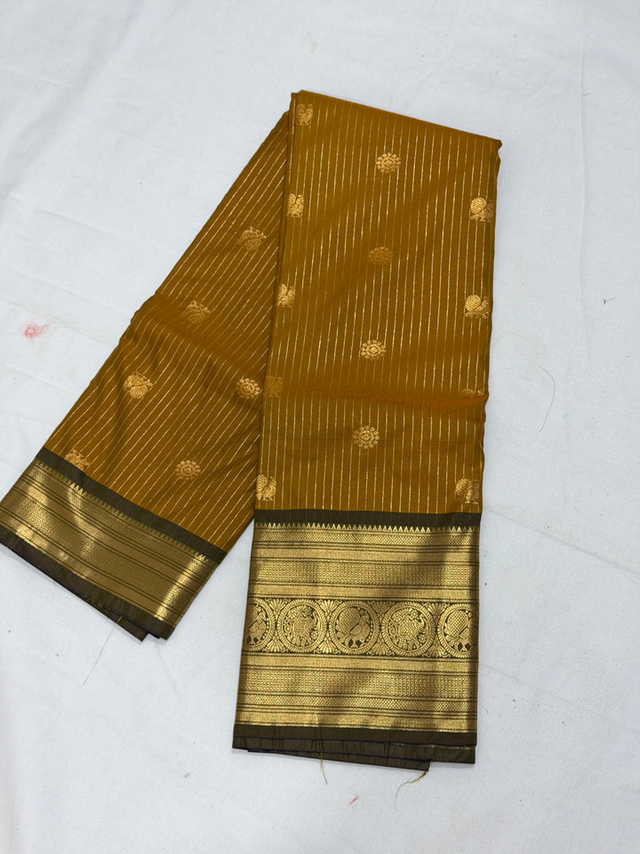 Gold Stripes Semi-Silk Gadwal Saree (DHN-237)